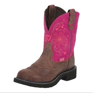 Justin L9973 Gypsy Western Spice Brown Cowhide Leather Pink Suede Shaft Boots